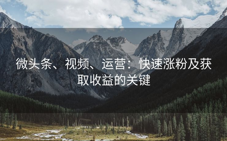 微头条、视频、运营：快速涨粉及获取收益的关键